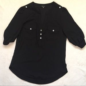 Black short sleeve button top